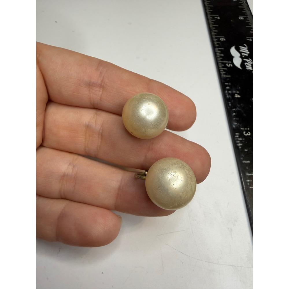 Vintage Faux Pearl Screw Back Earrings Gold Tone Large Round Studs Non-Pierced